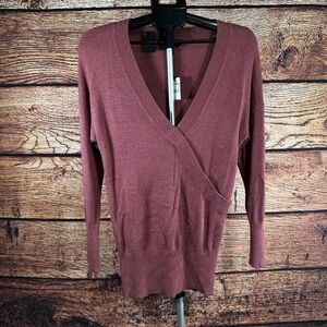Express Pink Faux Wrap Sweater Dusty Mauve Ballerina Cotton/Viscose XS, NWT